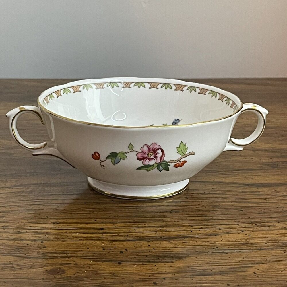 Crown Staffordshire England Pagoda Double Handled Cream Soup Bowl